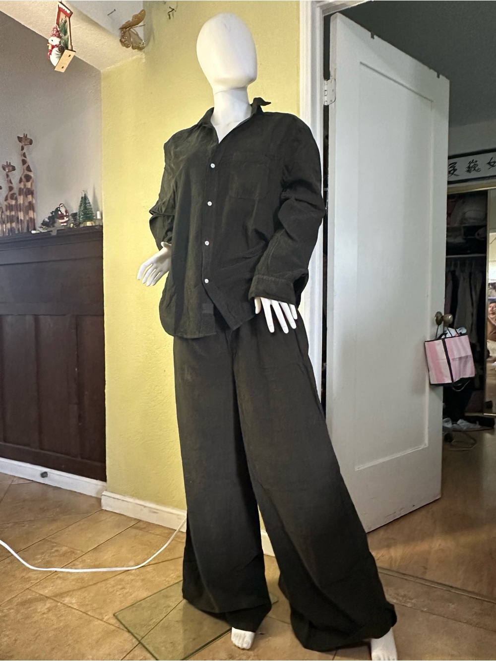 Frank & Eileen Olive Green Wide-Leg Button-Up Set